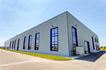 Modern commercial building with a low-slope roof